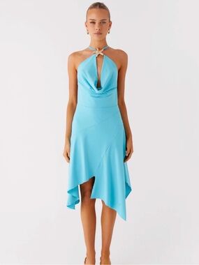 Peppermayo Turquoise Halter Backless Midi Dress